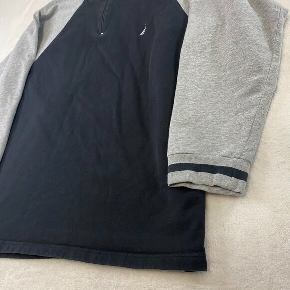 Nautica 1/4 Zip Black Gray Long Sleeve Sweater Shirt Cotton/Polyester - Picture 3 of 10